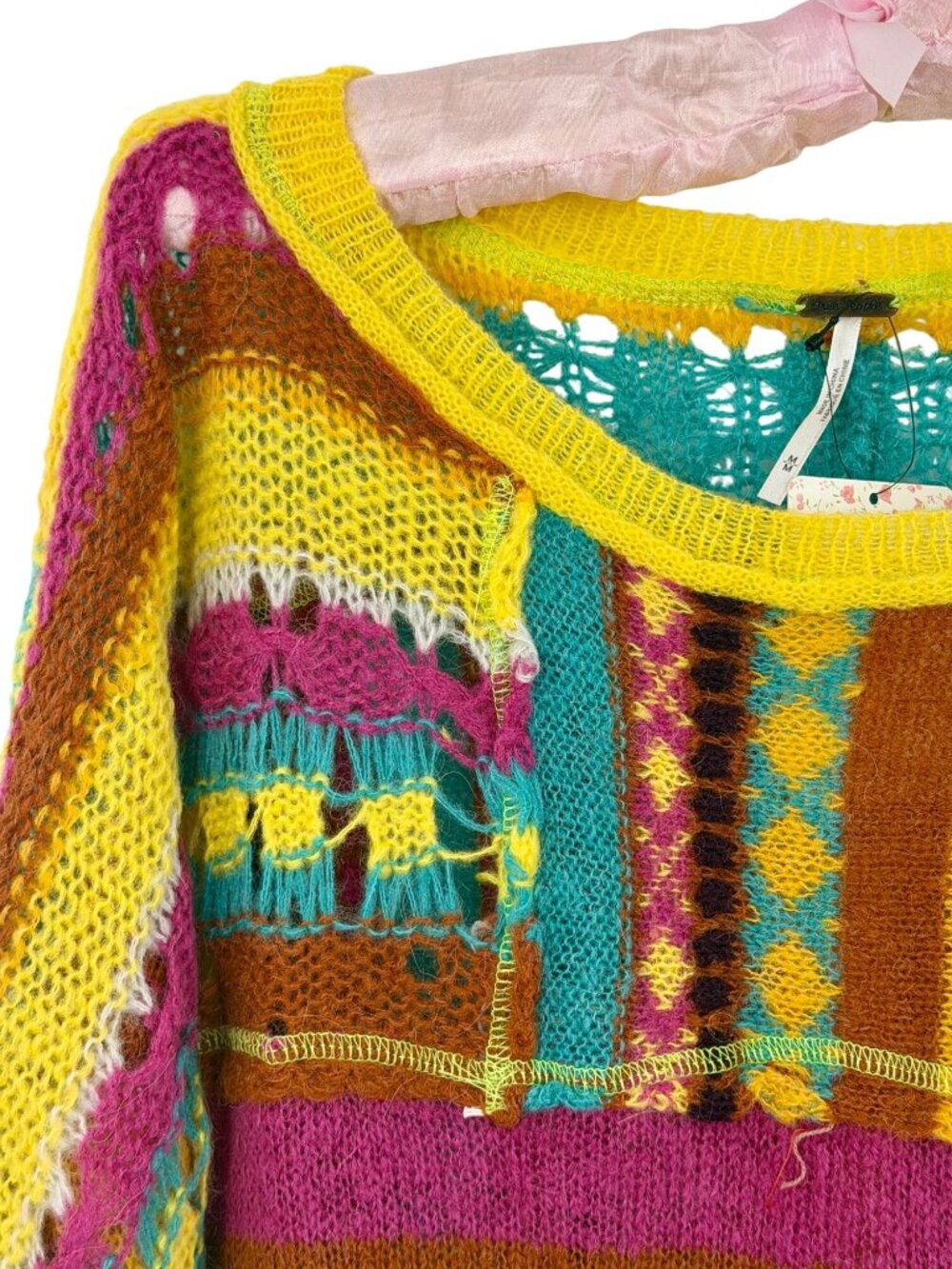 NWT Free People Bright Multicolored Knit Poncho Sweater M| Boho Whimsigoth Indie - Picture 4 of 16